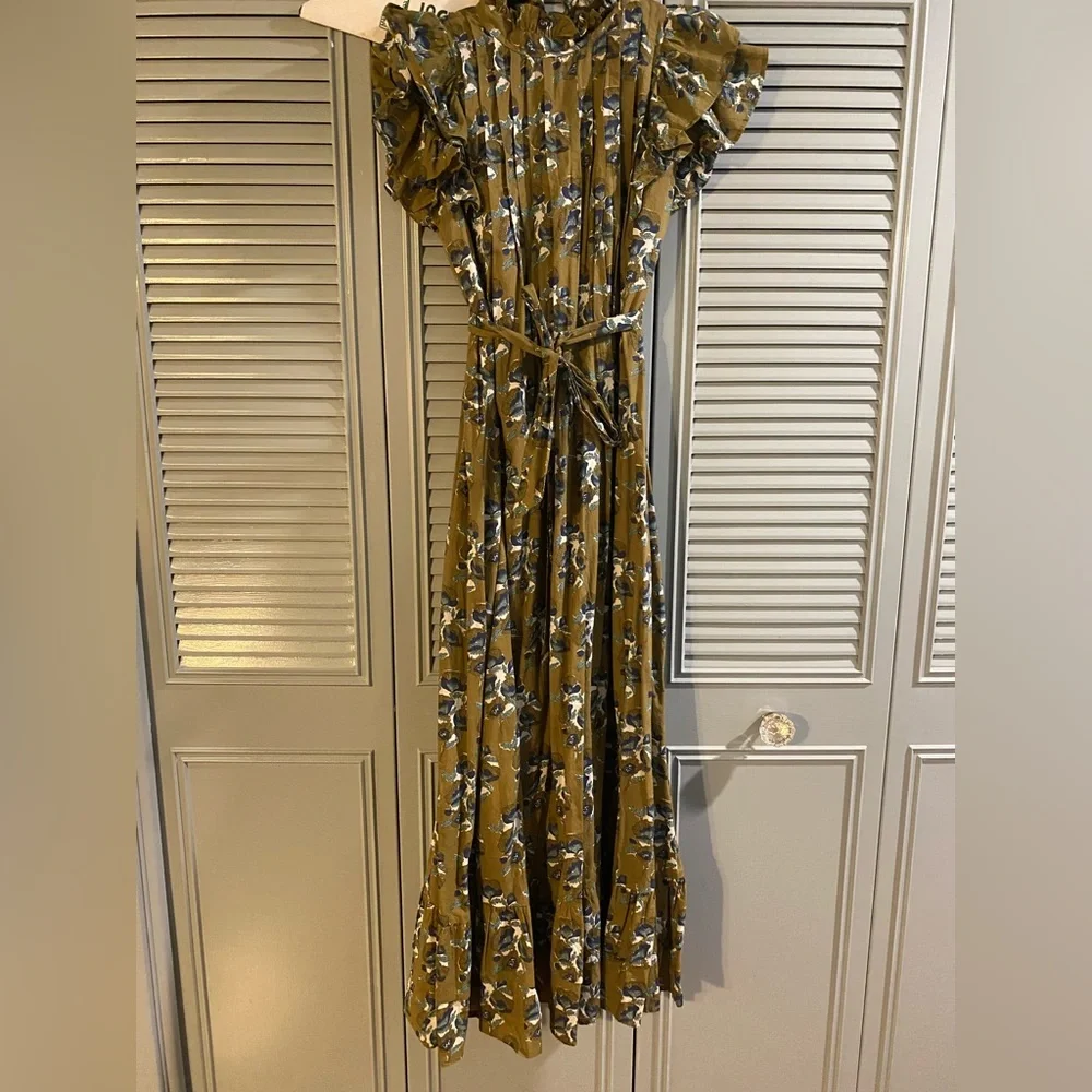 Victoria Dunn Olive and Blue Floral Dress - Picture 1 of 4